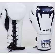 Боксерские перчатки на шнуровке кожа Venum Giant VL-5786-W
